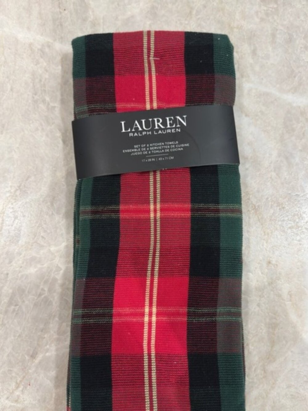 Ralph Lauren Tartan Plaid Kitchen Dish Towels  Set of 2 Holiday Red Green White